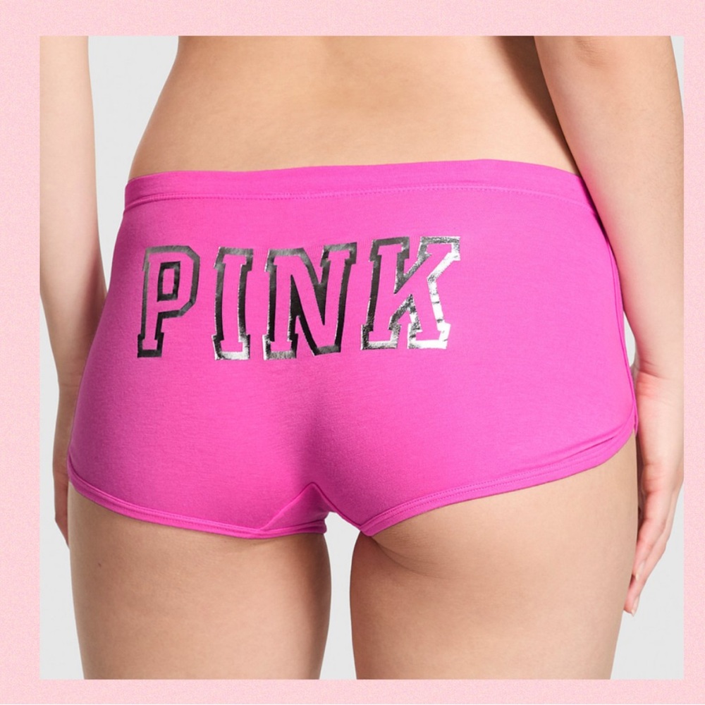 PINK VICTORIA’S SECRET Cotton Dorm Boyshort Pink Foil Logo ✨LIMITED EDITION ✨S